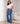 High-Waist-Schlagjeans in großen Größen mit seitlichen Knöpfen – Jeansblau