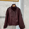 Veste Femme en Simili Cuir Croisée à Col Montant - Choco