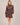 Damenbluse mit Print, geraffter Taille und Rüschen – Schoko